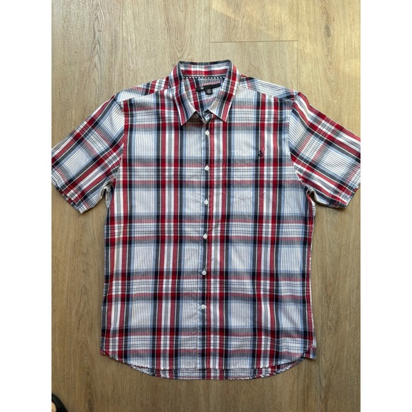 Volcom Other - Volcom Mens Large Red White Blue Plaid Short Sleeve Button Down Shirt Pocket